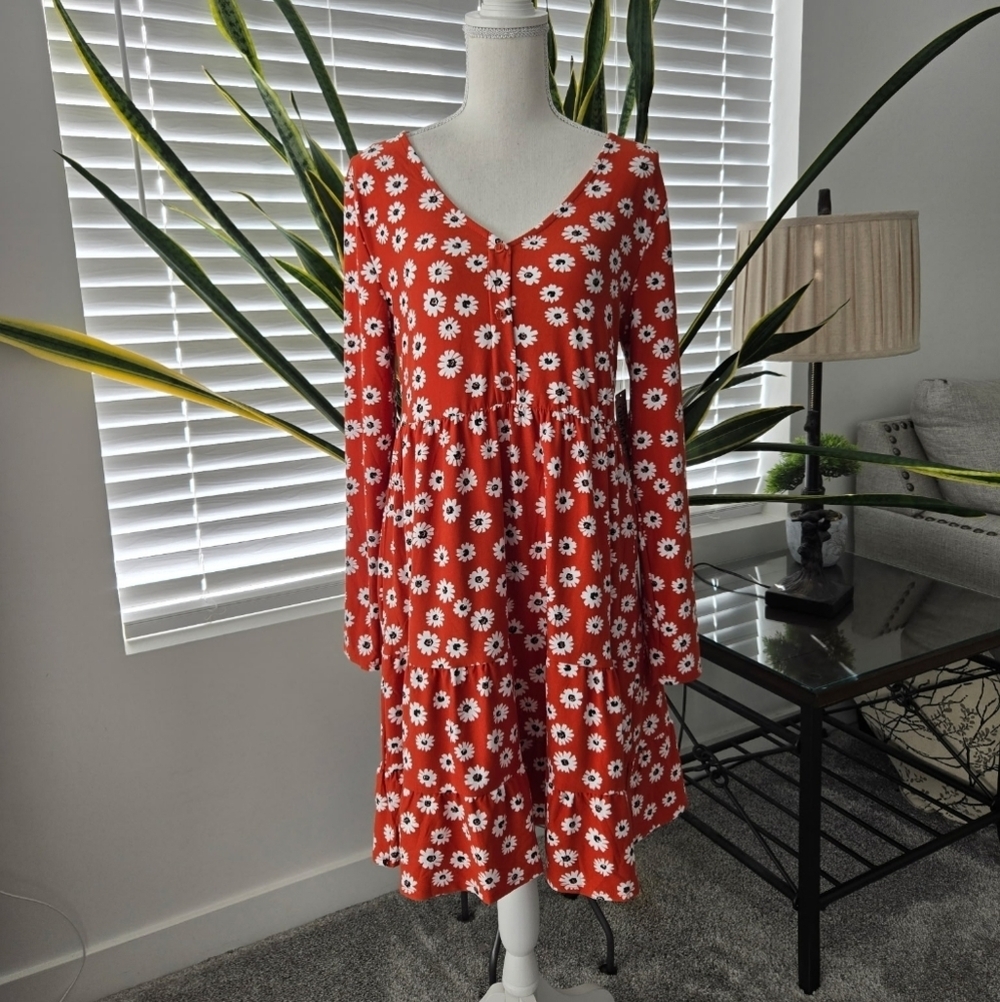 Derek Heart Yummy Fabric Fall Long Sleeve Floral Dress. Size XL. New.
